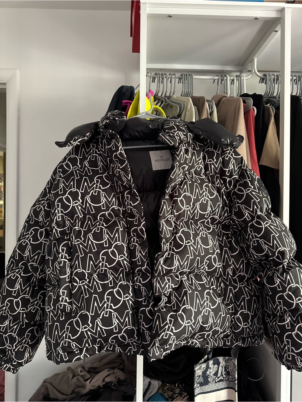 Moncler Black White Logo-Print Quilted Puffer Jacket